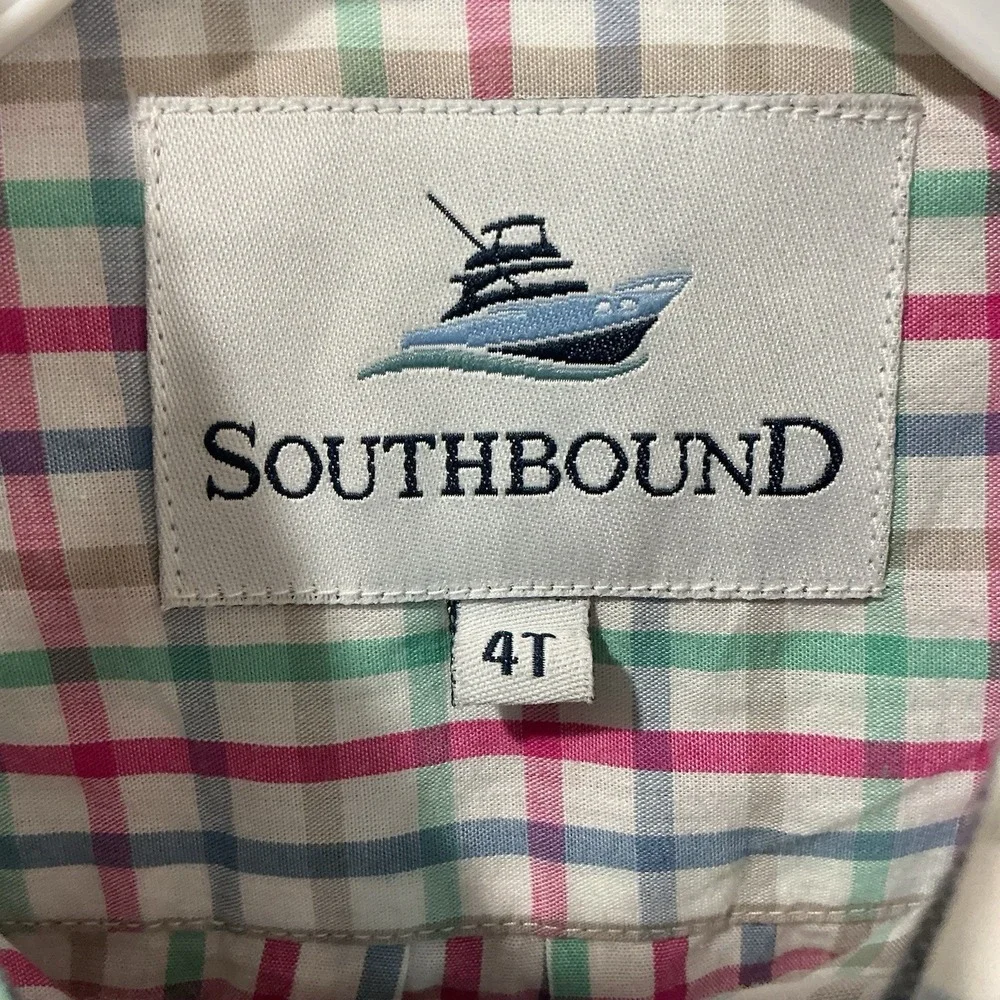 Southbound Button Down Shirt Boys 4T  Plaid‎ Long Sleeve Coastal Preppy Wedding